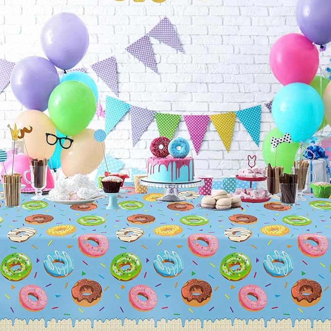 4 Pack Donut Party Tablecloth Sprinkle Donut Theme Party Decorations Blue Ice Cream Table Cloth Doughnut Table Covers for Baby Shower Afternoon Tea Ice Cream Birthday Supplies 51 x 86 in