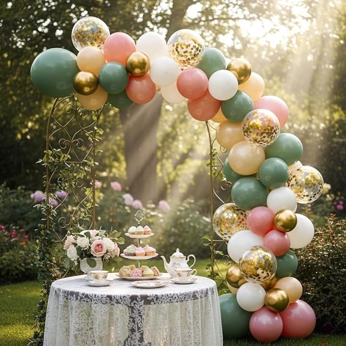 Sage Green and Dusty Pink Balloons, Retro Pink Muted Green White Gold Baby in Bloom Balloons for Girls Women Floral Fairy Wildflower Camping Birthday Woodland Baby Shower Garden Tea Party Decorations