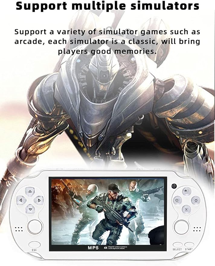 CZT Handheld Game Console - 4.3 inch Double Joystick, 8GB, 2200 Retro Games, Arcade, Multiple Emulator, Mini Portable Game Player, MP3/4, TV Out - Gifts for Children/Men (White)