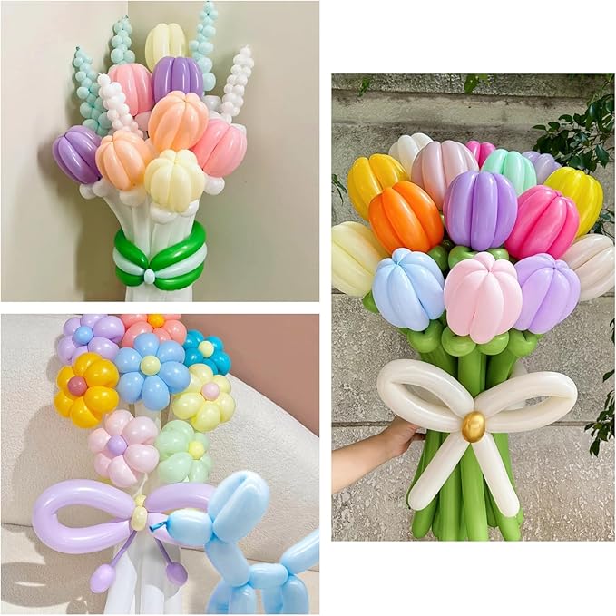 100Pcs Pastel Long Balloons forTying Balloon Arch, Assorted 260q Balloons Thickening Skinny Latex Twisting for Animals Shape modeling.