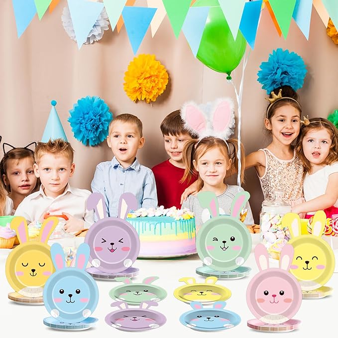 48pcs Easter Bunny Paper Plates Rabbit Tableware Decorations Spring Easter Bunny Shaped Dinnerware Set Rabbit Paper Plates Disposable 7 Inch Dessert Dinner Plates for Party Supplies Decoration