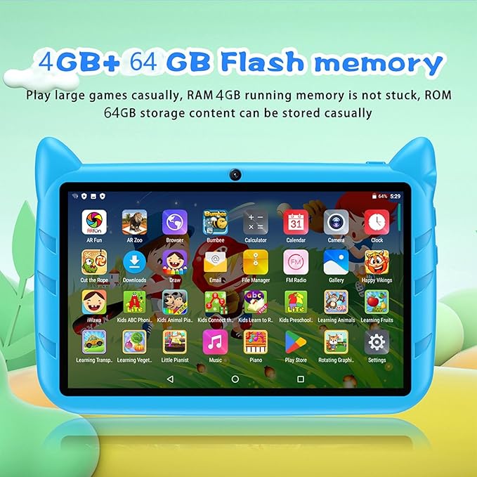 7 Inch Kids Tablet Android 13, WiFi Tablet for Children, 4GB RAM 64GB Storage, Dual Camera, Parental Control, Learning & Entertainment Tablet for Kids (Rose)