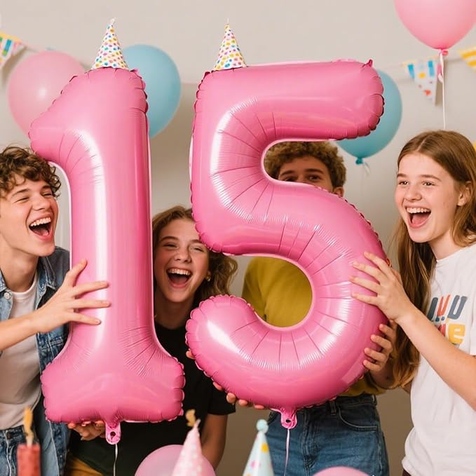 Pink Number 5 Balloon 40 Inch,Jumbo Giant Mylar Pink Number 5,Big Large Foil Helium Number Balloons, Digital 5 Helium Balloons for Girls 15 25 Birthday Graduation Princess Party Decorationsn