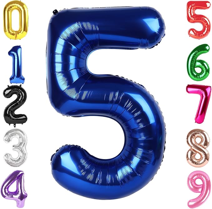 40 Inch Night Blue Number 5 Balloon, Giant 5 Number Balloons for 5th Birthday Decorations, Party Supplies for Baby Boy Girl, Night Blue Party Decor