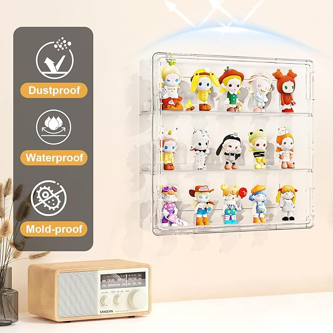 Wall-Mounted Clear Display Case for Figures, Acrylic Storage Organizers Box with Magnetic Door, Wall Dustproof Showcase for Collectibles Action Figure(1, Large)