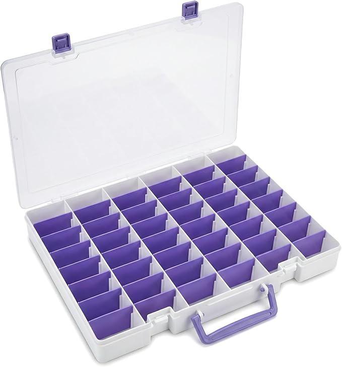 Toy Storage Box for Disney Doorables, for MGA Entertainment Miniverse, Holds 28+ Multi-Mini Figures with 48 Adjustable Grids - White with Purple Handle