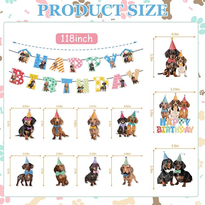 Dachshund Dog Birthday Decorations Include Happy Birthday Banners Dachshund Hanging Swirls Honeycomb Centerpiece Puppy Pet Dog Birthday Theme Party Supplies