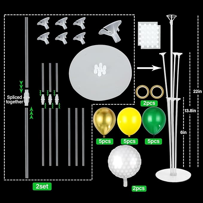 Golf Party Balloons Stand Kit 2 Sets With 2 White Golf Balls Foil Balloons Centerpieces for Tables Sports Party Dark Green Yellow Gold Balloon for Baby Shower Golfing Sports Theme Birthday Decorations