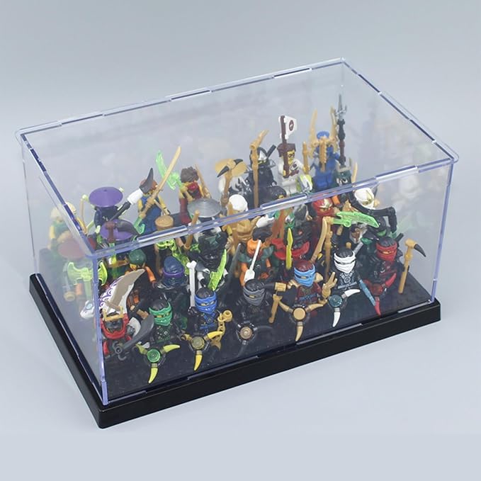 WMM Minifigure Display Case for Action Figures Blocks, Dustproof Acrylic Display Box Storage with 3 Movable Steps for Collection Models Minifigures, Bricks Blocks Toys