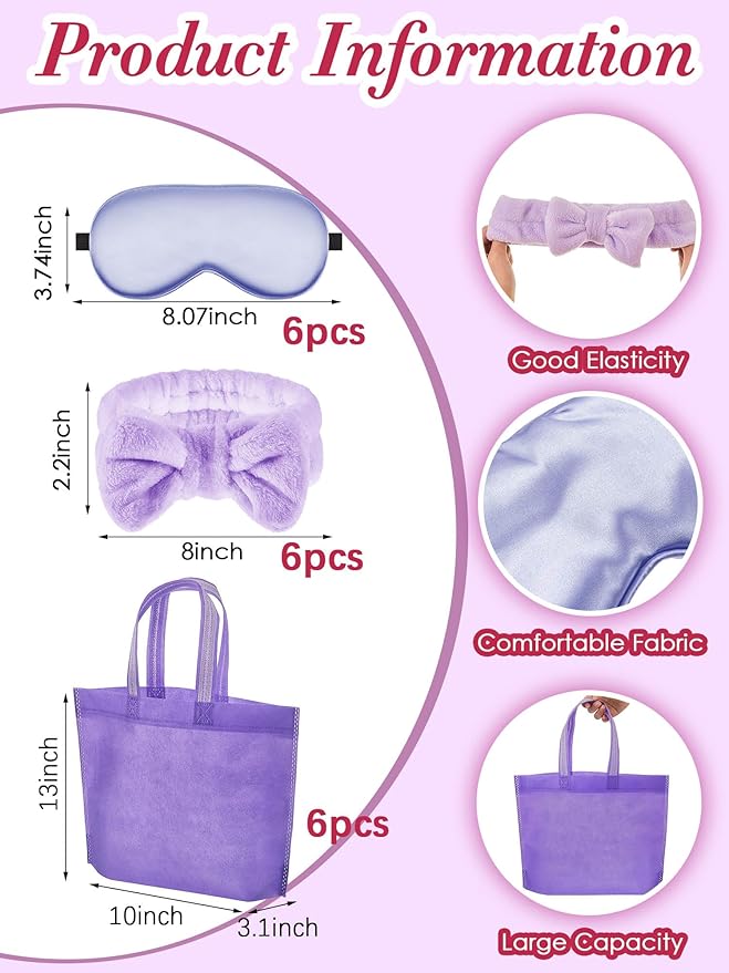 Sintuff 24 Pcs Sleepover Party Supplies for Girls 6 Spa Robes for Girls Slumber Party 6 Tote Bags 6 Headbands 6 Spa Masks
