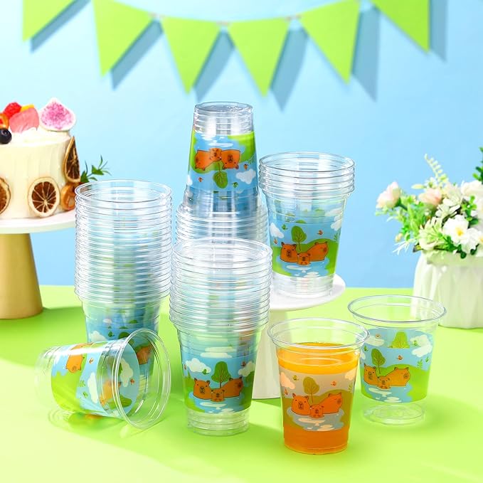 CHENGU 50 Pcs Capybara Birthday Party Supplies Capybara Plastic Cups 12 oz Disposable Cups Drinkware Party Supplies for Birthdays, Baby Shower, Animals Theme Events