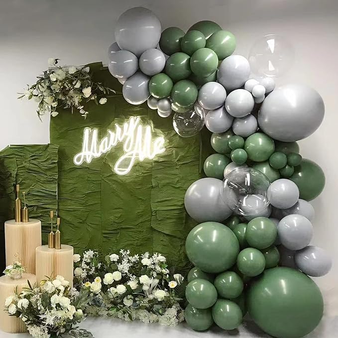 134Pcs Sage Green Balloons Different Sizes 5 10 12 18 Inch Sage green Latex Balloon for Birthday Wedding Baby Shower. (Sage green)