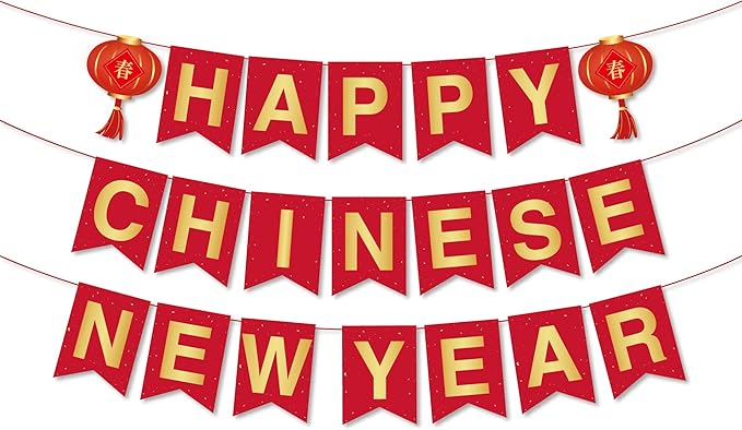 CC HOME Chinese Spring Festival Banner Party Decoration, Red Snake Year Theme Party Supplies Spring Festival Gala Boys Girls Kids Home Classroom Baby Showers Birthday Party Decorations Hanging Flags