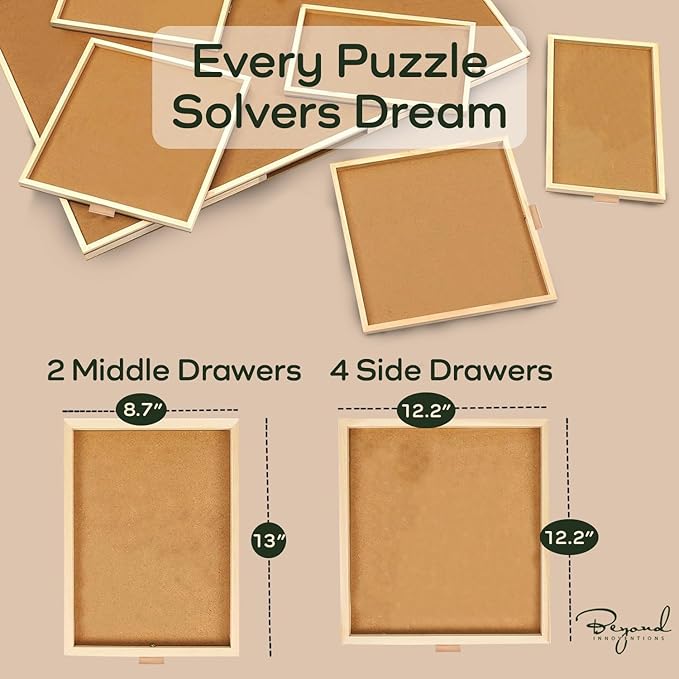 1500 Piece Wooden Jigsaw Puzzle Board - 6 Drawers, Preassembled Rotating Puzzle Table | 35” X 28” Jigsaw Puzzle Board | Puzzle Cover Included - Portable Tables for Adults and Kids