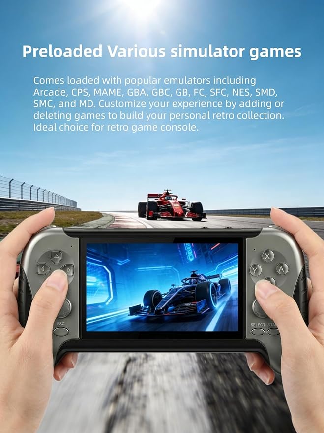 4.3-Inch HD Screen Portable Retro Game Console with Built-in Classic Games – Instant Save, TV Output, Video/Music Player, Rechargeable Battery, for Teens & Adults