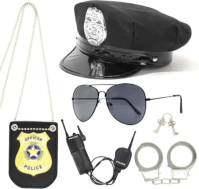 Police Accessories Kit Police Pretend Play Toys Set Hat Handcuffs Officer Costume for Halloween costume Accessories