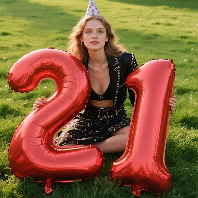 40 Inch Red Number 21 Digital Balloon,Jumbo Mylar Foil Helium Balloon for 21 Balloons for Birthday Party,Wedding Anniversary Party Decorations