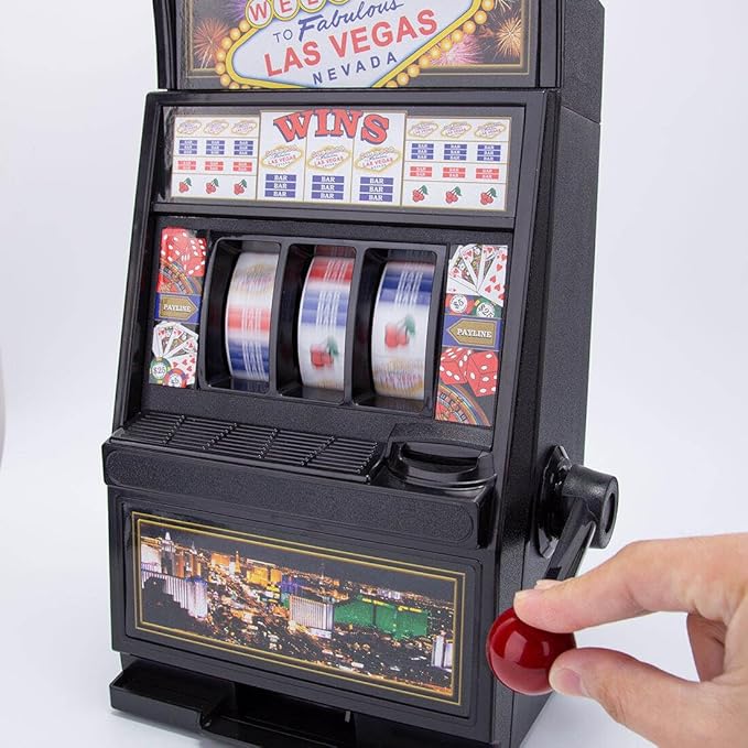 Mini Slot Machine, Nostalgia Retro Arcade Slot Machine Coin Bank Portable Handheld Game Machine Toy with Lights & Sounds, Rechargeable Machine Arcade for Adult