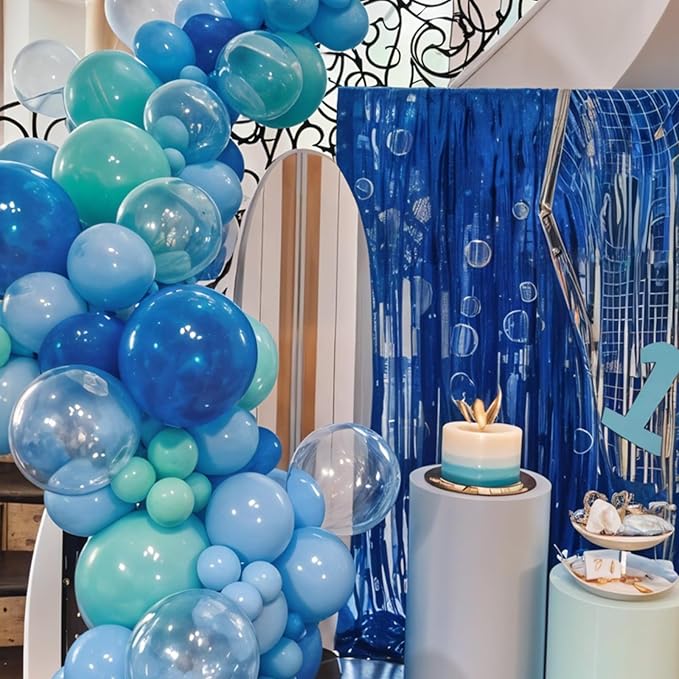 Ocean Themed Party Balloons Arch Kit, Turquoise Blue Teal Clear Metallic Balloons for Kids Ocean Sea Themed Pool Party Baby Shower Birthday Beach Party Decorations