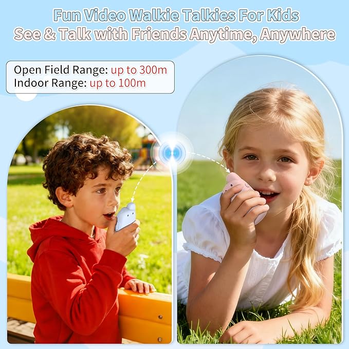 Video Walkie Talkies for Kids, Handheld 2 Pack Rechargeable Kids Video walkie talkies,Long Range Ideal for Family Games, Outside, Camping, Hiking (Pink & Blue A)