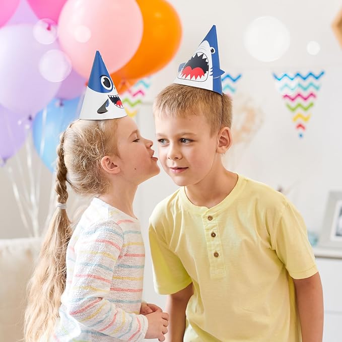 Chinco Shark Party Hats Shark Birthday Hat for Birthday Party Supplies and Decorations, 12. 7 x 7. 9 Inches, 3 Styles