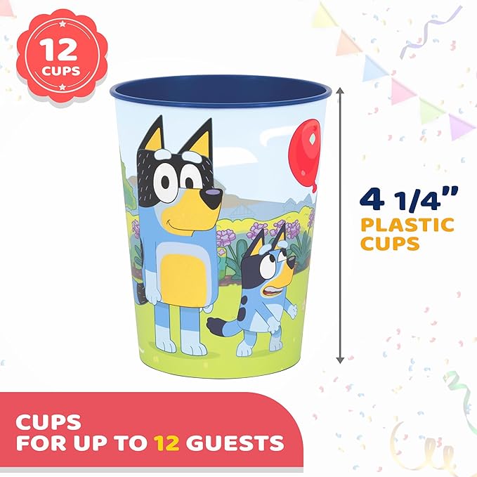 Unique Bluey 12 Pack 16 oz Plastic Reusable Favor Cups – Birthday Party Supplies, Goodie Bag Favors, Kids’ Drinkware & Take-Home Gifts
