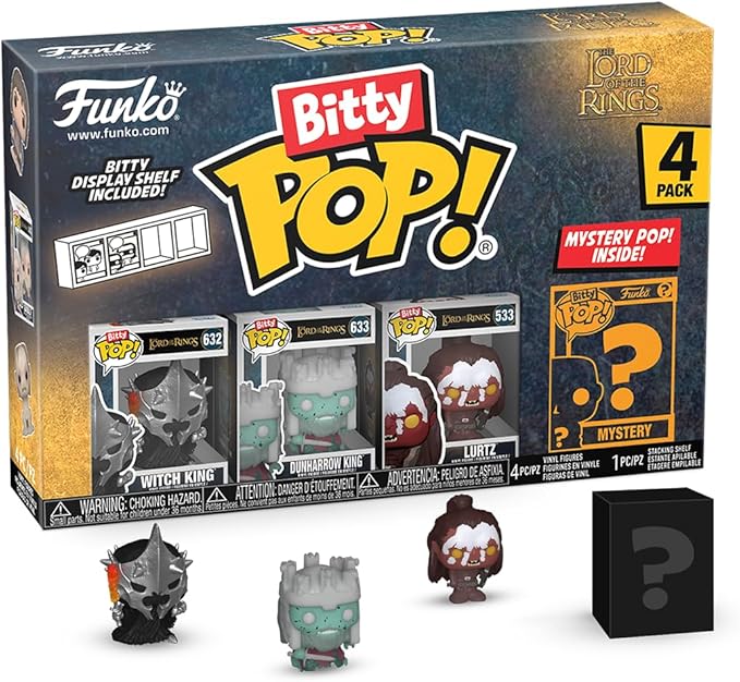 Funko Bitty POP! Lord of The Rings - Witch King, 4-Pack and A Surprise Mystery Mini Figure - 0.9 Inch (2.2 Cm) - Lord of The Rings Collectable - Stackable Display Shelf Included - Gift Idea