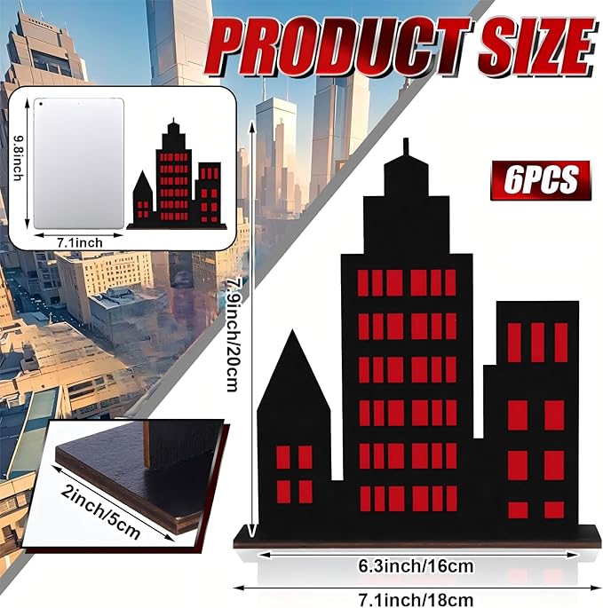 Geelin 6 Pcs Skyscraper Party Decorations Hero Party Decorations New York City Wood NYC Centerpieces City Skyline Building Decor for Comic Birthday Favors Supplies(Solid Style,Multicolor)