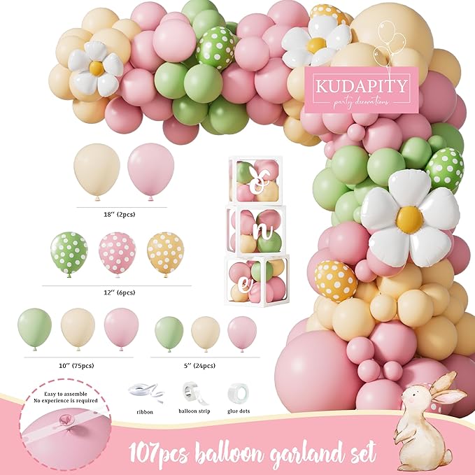 Some Bunny Is One Birthday Party Decorations for Girl, Pink Easter Bunny Rabbit 1st Birthday Supplies, Balloon Garland Kit, High Chair Banner and Backdrop for One Year Old Spring Birthday Girl Décor