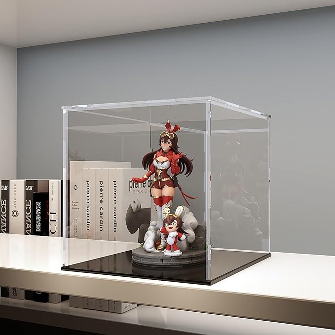 Acrylic Display Case for Collectibles and Toys, Versatile Clear Acrylic Display Box with Black Base for Action Figures and Souvenirs, 8-inch