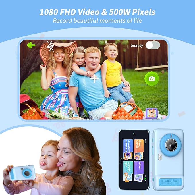 Kids WiFi AI Camera with 11 AI Roles & Photo Recognition, 5MP Digital Camera for Kids, 3.97" IPS Screen, Educational Learning Toy, Christmas Birthday Gifts for Boys Girls Ages 3-12（Blue）