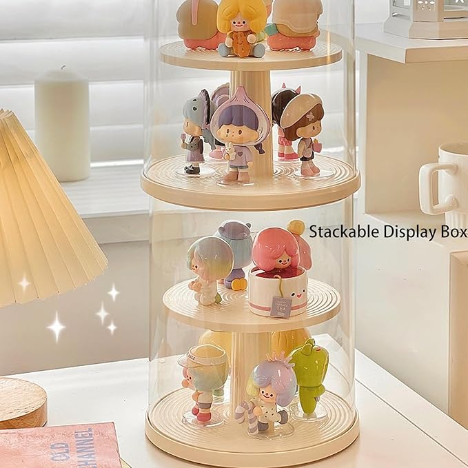 Clear Figures Display Case with Rotatable Stackable Figures Blind Box Doll Display Stand for Pop Mart Lego Collectibles Action Figures