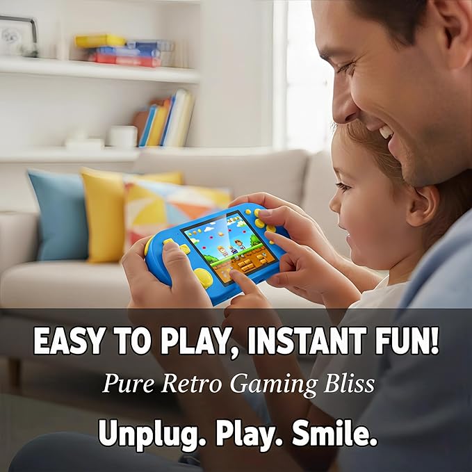 16-Bit Handheld Game Console - 3 Inch HD Screen 300-in-1 Retro Games - Portable Classic Video Game Player for Kids & Adults, Include Protective Carrying Case (Blue)