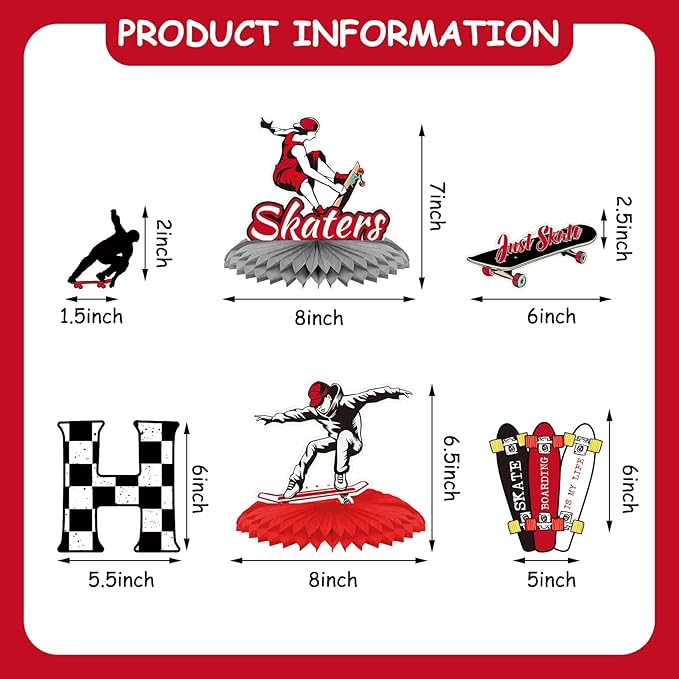 Outus 34 Pcs Skateboard Birthday Party Decorations Skater Party Supplies Skateboard Birthday Decorations Kit Banner Table Centerpieces Cupcake Topper Extreme Skateboarding Cool Decor for Skater Gifts