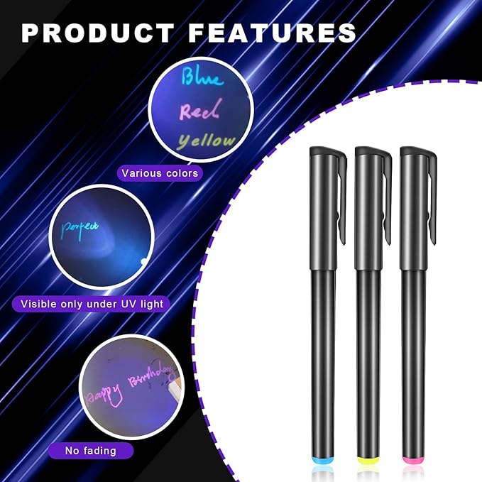Invisible Ink Pen, Spy Pen with 6 PCS Mini UV LED Keychain Flashlight, Disappearing Ink Magic Pens with Black Light Markers for Secret Notes, Fit for Christmas Halloween Holiday Gifts (6 PCS)