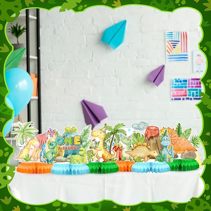 12 Pcs One a Saurus Birthday Decorations Dinosaur Honeycomb Centerpieces Dinosaur 1st Table Decoration Green Blue Dino Table Topper for Jungle Safari Birthday Party Favors Supplies