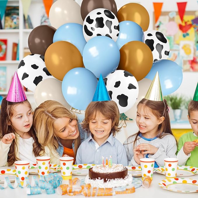 Blue Western Cowboy Balloons,60pcs 12inches Blue White Cow Print Nude Blush Balloons, Party Balloons for Boys Girls Cowboy Birthday Baby Shower Farm Western Cowboy Cow Theme Party Decorations