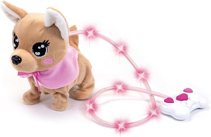 Simba 105893542 Chihuahua Chi Love Loomy/with Luminous Cable Control/can Run, bark and Wag The Tail / 20 cm/for Children from 3 Years, Pink