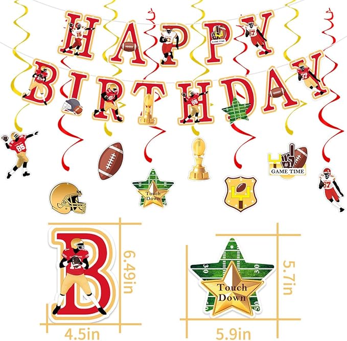 Football Birthday Party Decorations Football Birthday Banner with Super Bowl & Themed Party Supplies for Gameday Tailgate Decorations (Pre-Strung)