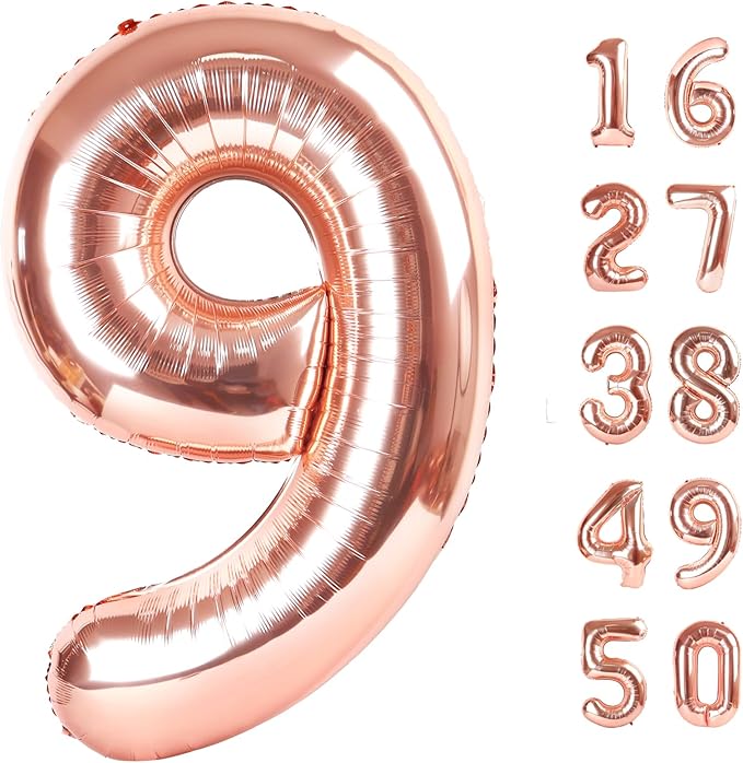 Rose Gold Number 9 Balloon 40 Inch 9 Number Balloons Giant Nine Years Old Foil Mylar Helium Large Digital Balloon Champagne Gold Birthday Numbers 19 29 90 Anniversary Events Party Decorations Supplies