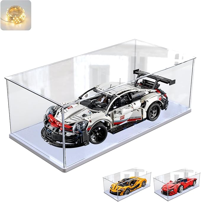 Thickened 3MM Clear Acrylic Display Case for LEGO McLaren P1 42172 1/8 Scale Model Car for Ferrari SP3 42143 42156 42096 42115 42083 Collectibles Transparent Box Large, White Inside 23.6X11.8X7.9in