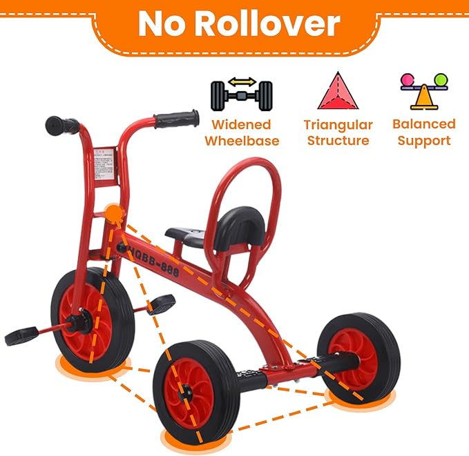 Kids Tricycle for Age 2-6, Big Wheel Kids Trike Bike, Preschool Daycare Outdoor Tricycle with Airless Rubber Tires and Non-Slip Pedals, Gift for Boys and Girls