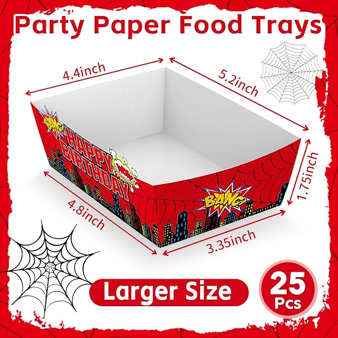25Pcs Web Disposable Paper Food Trays for Spider Theme Birthday Party Supplies Baby Shower Decorations