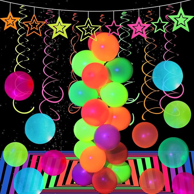110 Pieces UV Neon Balloons Glow in the Dark Party Supplies Black Light for Glow Party Helium Fluorescent Latex Neon Balloons for Kids Birthday Party Decoration