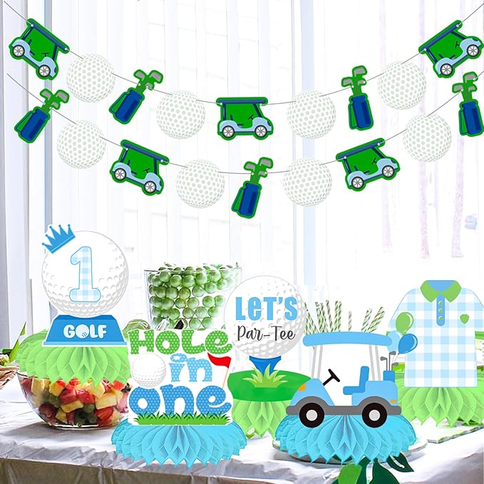 Golf Hole in One Birthday Honeycomb Centerpieces 12PCS Golf 1st Birthday Decorations Golf Themed Party Table Centerpieces Golf First Birthday Party Supplies for 1 Year Old Boys Baby Shower Decor