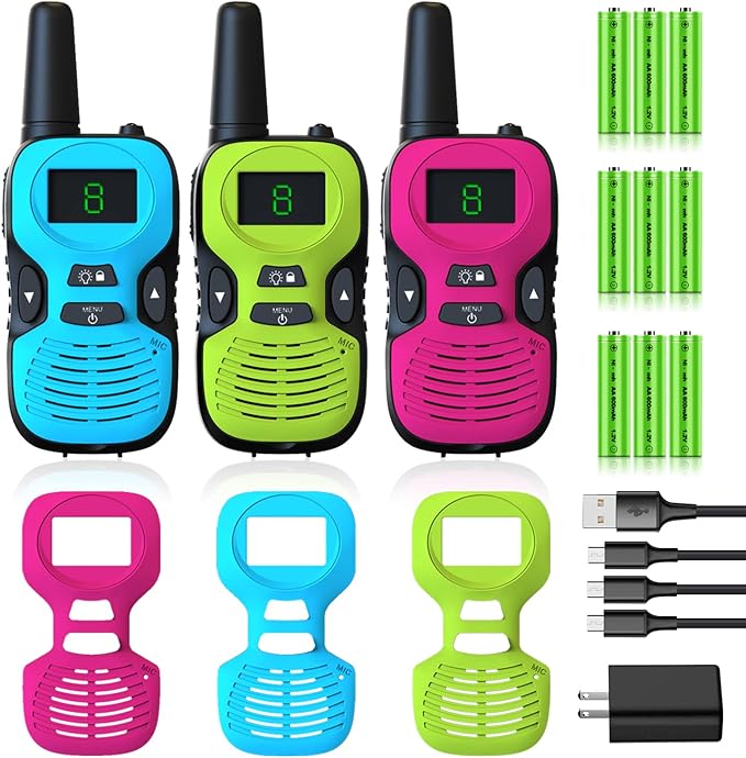 Walkie Talkies for Kids Rechargeable 3 Pack - Long Range Kid Walkie Talkie for Camping Hiking Outdoor - Walkie-Talkies Walky Talky for Kids - Toys and Gifts for 3-12 Year Old Boys Girls