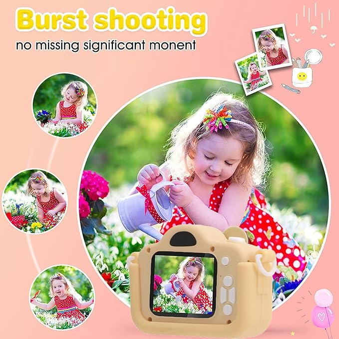 Upgrade Kids Selfie Camera, Children Camera 1080P 2 Inch HD Digital Video Camcorder, Christmas Birthday Gift for Toddler Age 3-9 Years Old Boys Girls Electronic Mini Camera Best Preschool Toys (Beige)