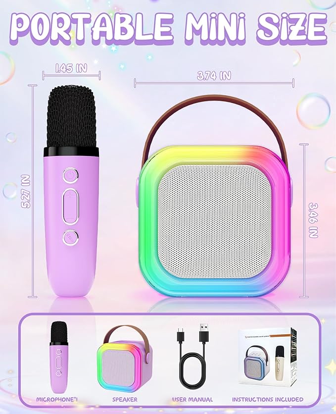 Karaoke Machine for Kids Microphone Wireless Toys Gifts for Teen Girls Age 5-7 Birthday for Kids 4 5 7 9 6 8 10 Year Old Ideas (Purple)