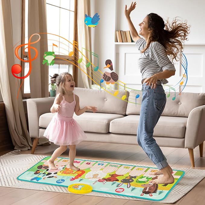 Costzon Floor Piano Mat for Toddlers, Musical Touch Playmat Keyboard Dance Mat, 10 Animal Sounds, 10 Keys & 10 Built-in Songs, Kids Sensory Educational Toy Birthday Gift for Boys Girls (37.5” x 14”)