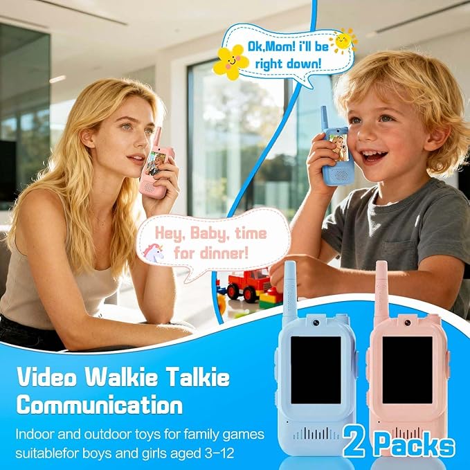 𝟮𝟬𝟮6𝗡𝗲𝘄 Kids Video Walkie Talkie, Upgraded Version 2 Pack Rechargeable Kids Video Walkie Talkie, Indoor Outdoor Family Toy, Camping, Hiking, Suitable for Boys and Girls